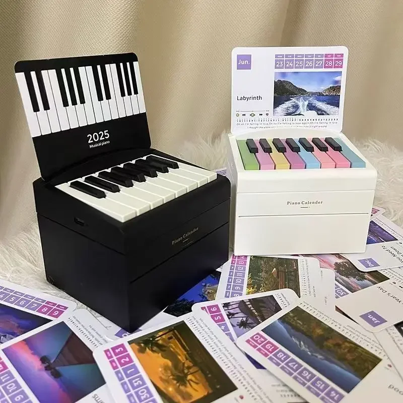 2025 TS Fan Piano Calendar Playable Desk Calendar Peripheral Birthday Gift with Piano Sheet Music Office with Popular Songs