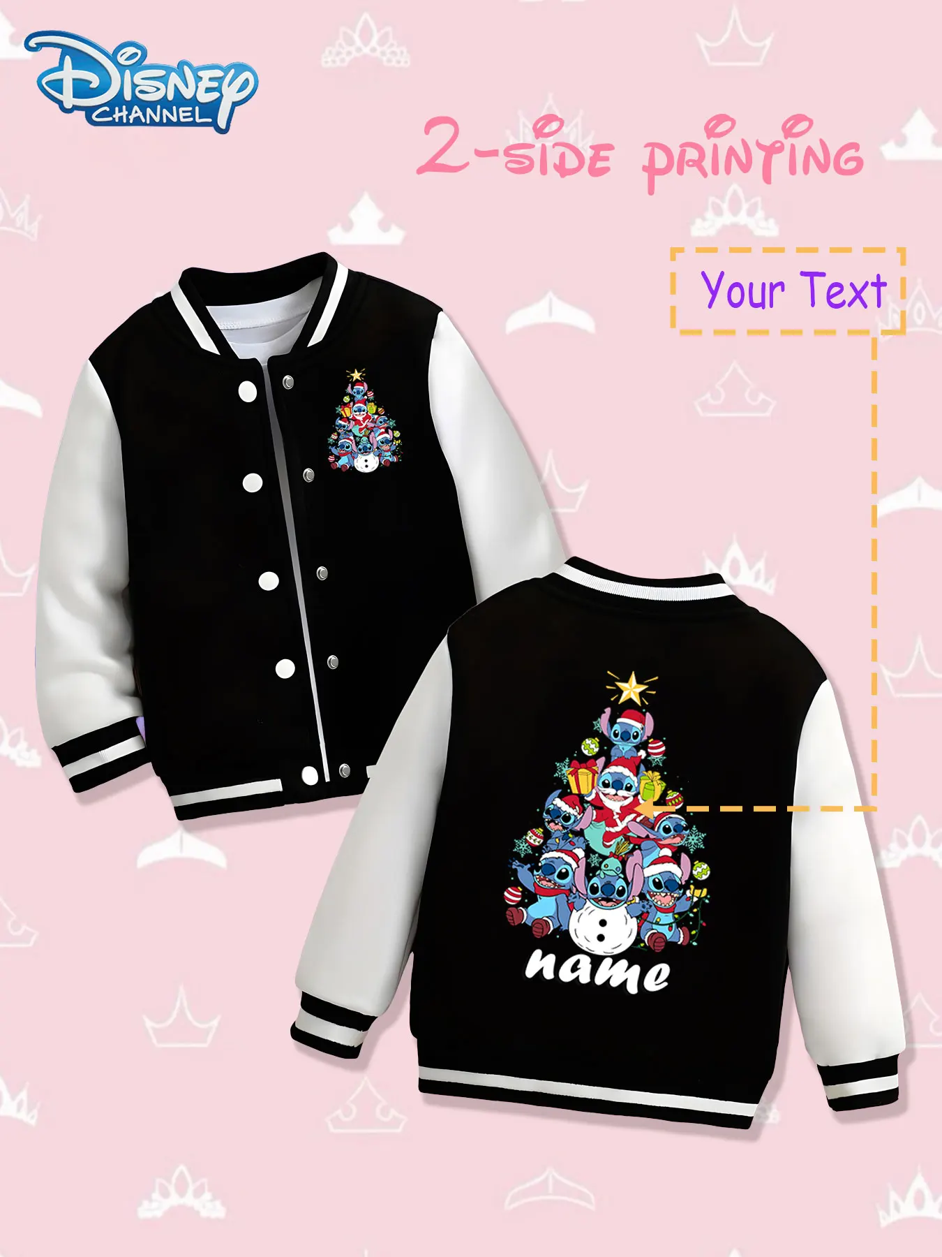 

MINISO Disney Stitch Christmas Tree Girls Baseball Jacket - Double-sided Christmas theme print, warm in autumn and winter with a