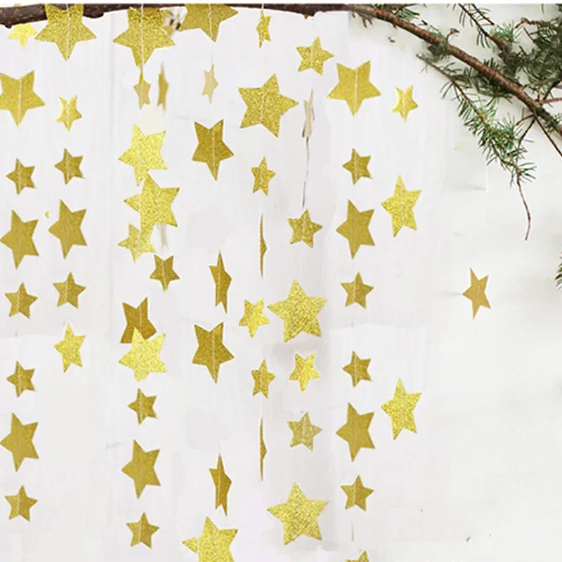 Gold Silver 4M DIY Glitter Paper Garland Hanging Star 10CM String Curtain For Wedding Birthday Christmas Party Supplies