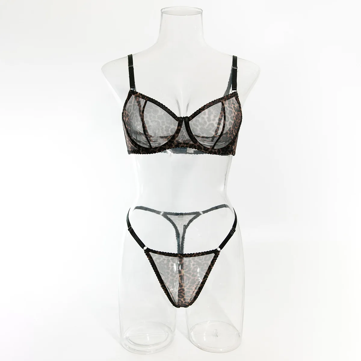 Sexy Underwire Cute Push Up Strappy Embroidered Mesh Sheer Lingerie Set See Through Panty Bra - Image 5