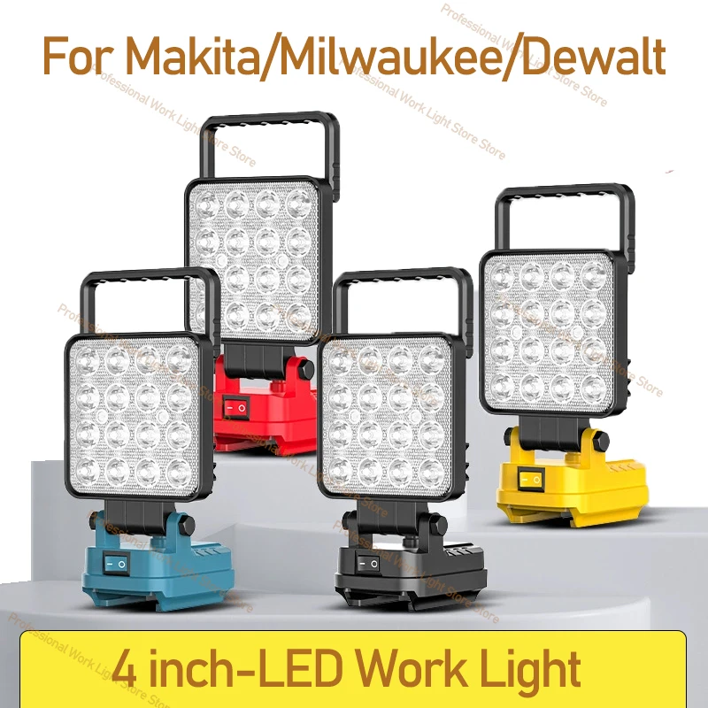 For Makita/Milwaukee/Dewalt 18V LED Work Lights Battery Lamp Hand Lantern Spotlight USB Charger Power Tool Parts