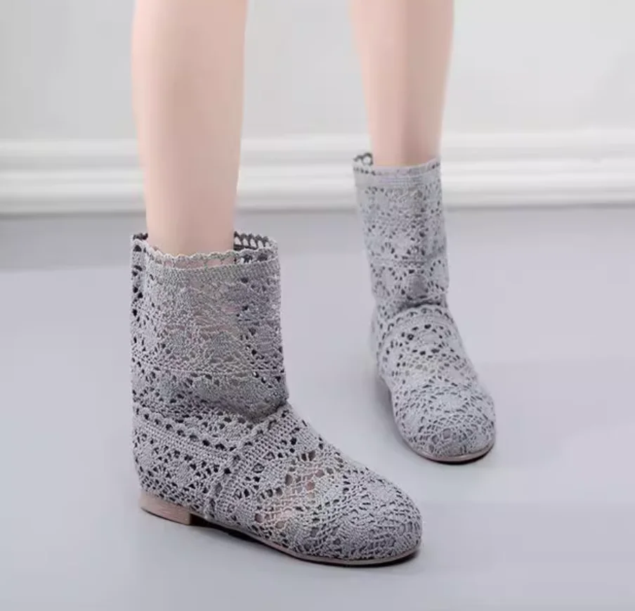 Summer Shoes Breathable Mesh Summer Boots Women Flat Heel Ankle Botas Womens Boots Fashion Cut-Outs Brand 35-41