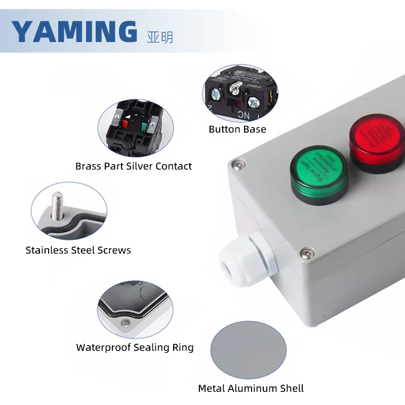 금속 푸시 단추 스위치 컨트롤 박스, 캐스트 알루미늄 방수, IP54 스플래시 방지, 비상 정지 시작 리셋