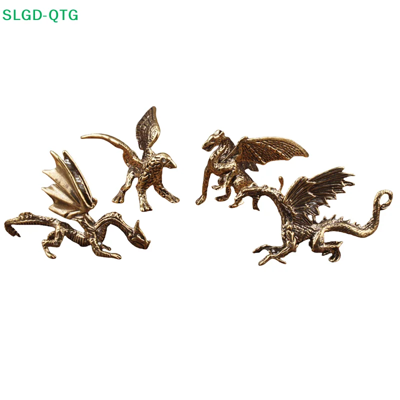 HOT! Solid Brass Pterosaur Dragon Small Statue Desktop Ornament Chinese Mythical Beast Figurines Retro Home Feng Shui Decoration