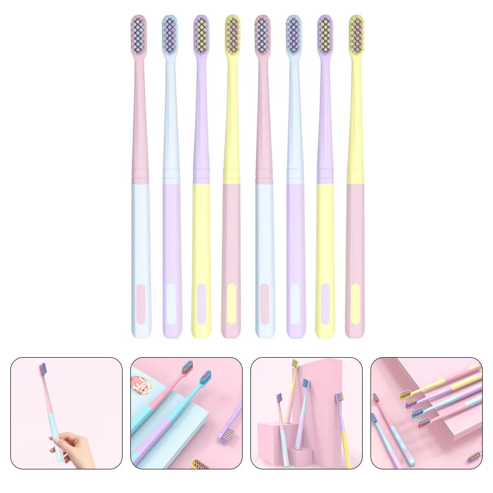 

8Pcs Adults Toothbrush Soft Bristle Japanese Style Macaron Colors Portable Travel Toothbrush Teeth Cleaning Oral Care Household