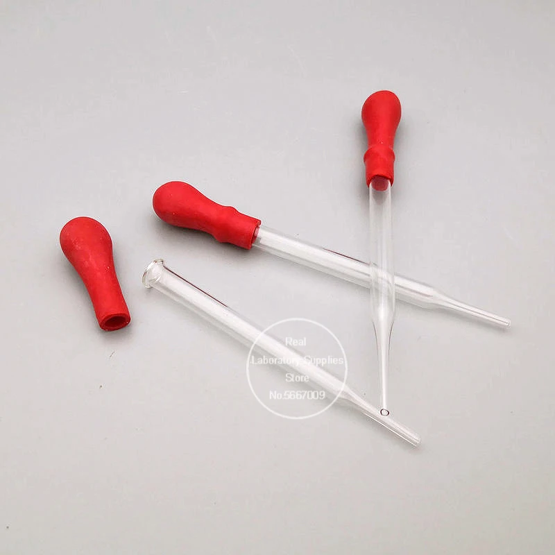10 adet/grup uzunluğu 90mm 100mm 120mm 150mm Ungraduated tüm boyut mevcut cam damlalık Pipet transferi Pipet kırmızı kauçuk kafa ile