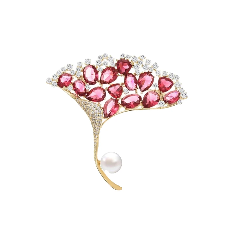 

Real gold electroplated ginkgo biloba brooch women's coat jacket suit corsage fixed clothes pin
