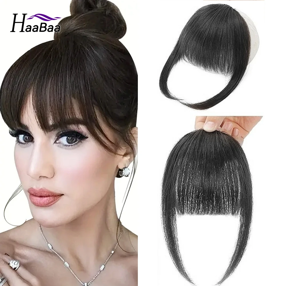 Natural Balck Clip in Hair Bangs Fringe Real Human Hair Bang Clip in Hair Extensions Clip on Bangs with Temples