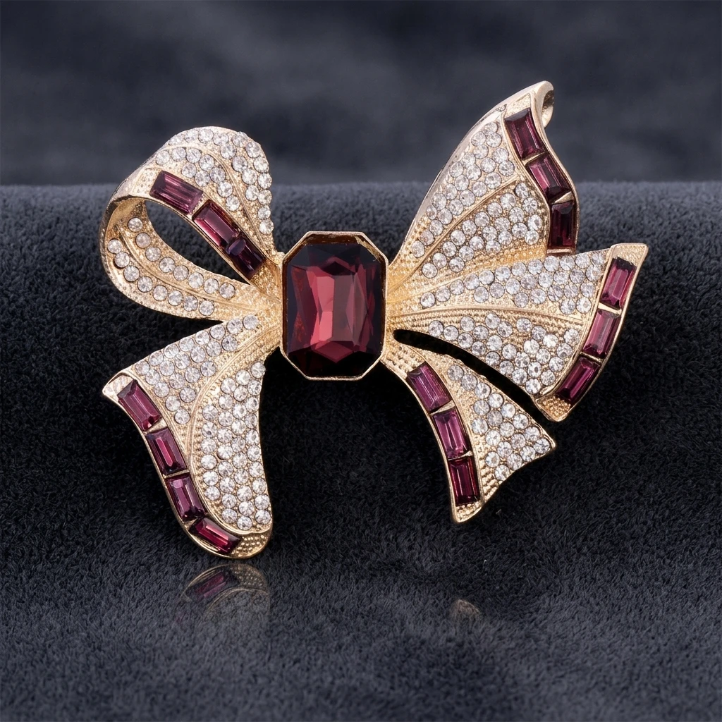 Luxury Rhinestone Bow Brooch Pin Zinc Alloy Base Sparkling Elegant Design Lightweight Comfortable for Wedding Business Women