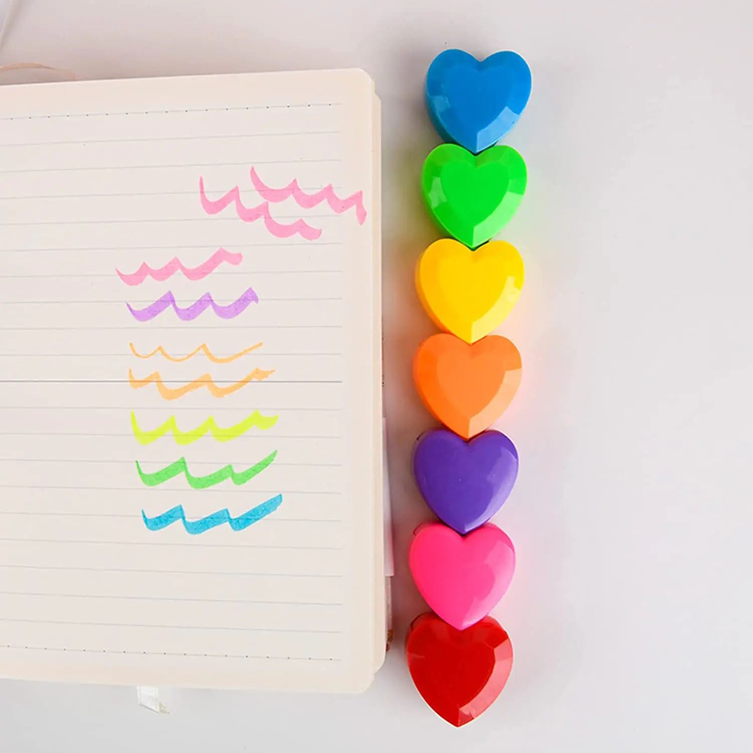 Stacking 6 Color Heart Highlighter Pen Solid / Transparent Love Shape Spot Liner Marker Buildable Stick School A7075