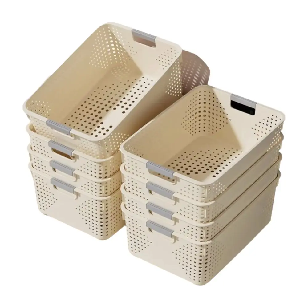 Durable Plastic Storage Basket Hollow-out Design Stackable Desktop Storage Basket Multi-purpose Snack Basket Kitchen