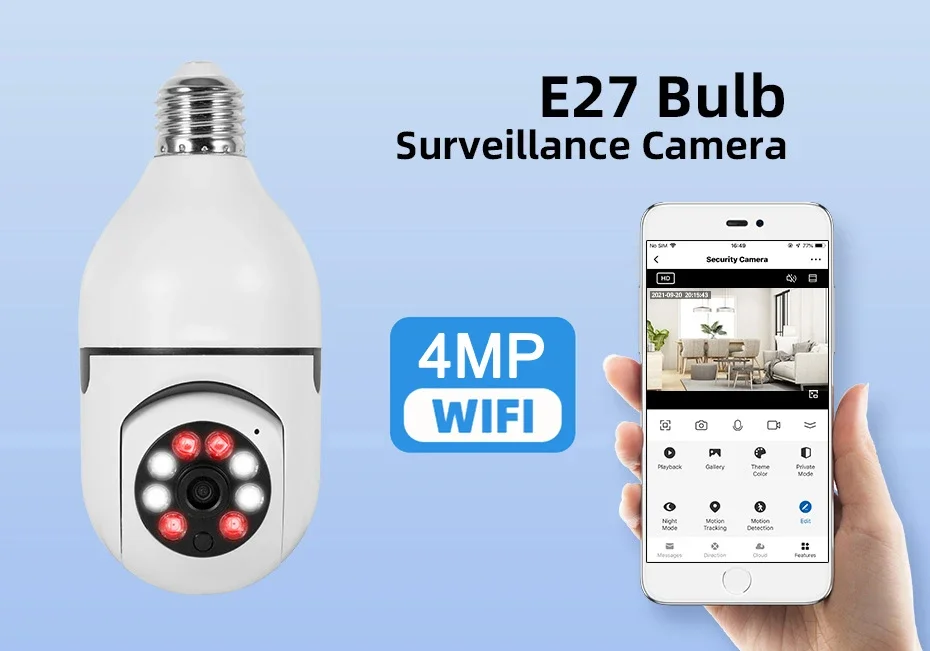 YOOSEE Wifi Bulb Camera 4MP Wifi PTZ Colorful Night Vision Two Way Audio Baby Monitor Auto Tracking Home Security CCTV Camera