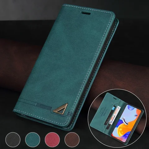 Кожаный чехол для Xiaomi Poco X7 Pro, Redmi Note 14, 15C с магнитной крышкой — пример использования