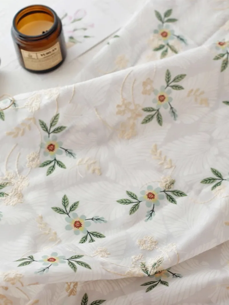 Floral Polyester-Cotton Blend Fabric with Embroidery and Jacquard, DIY Clothes, Dresses, Tablecloths, Accessories, 145x50cm