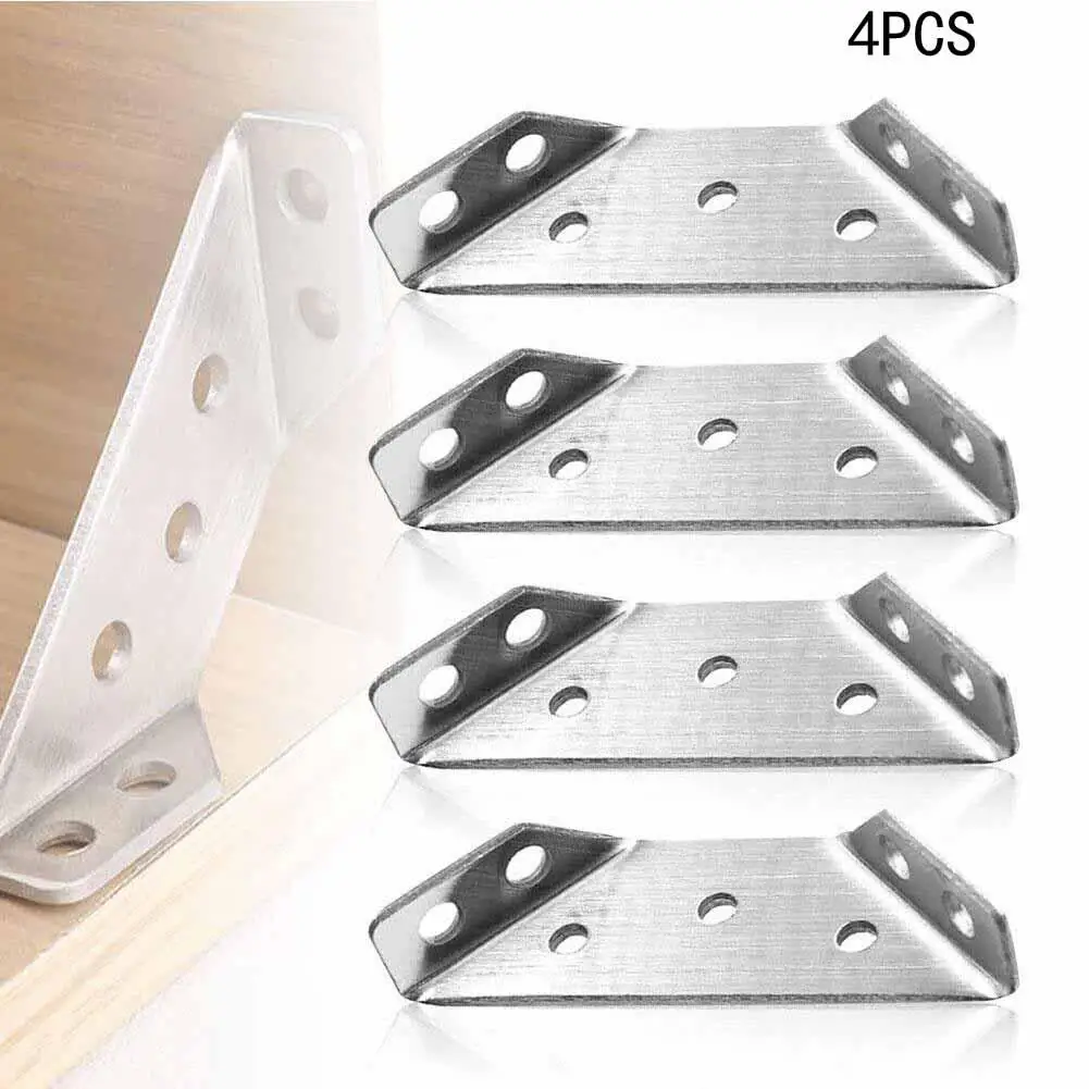 4PCS Universal Furniture Corner Connector Stainless Steel Universal  Bracket Corner Fastener Triangular Support Furniture