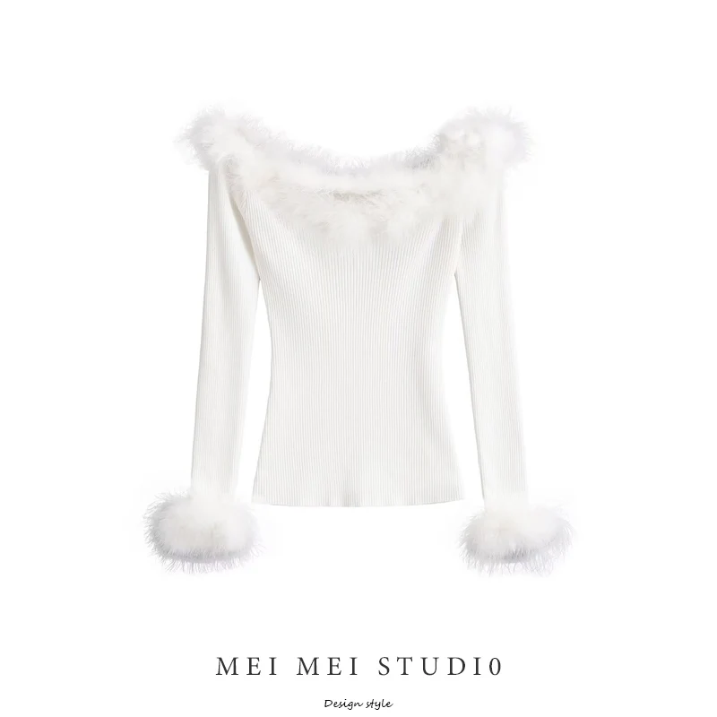 

Sweet Sle Furry вязаный свитер Long Sve на одно плечо, облегающий женский базовый свитер, осень-зима, Новое поступление