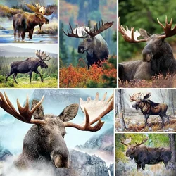 Moose Animals in The Forest 5d Diy Diamond Painting Full Square Round Drill Diamond Embroidery Rhinestone Kits Home Decoration