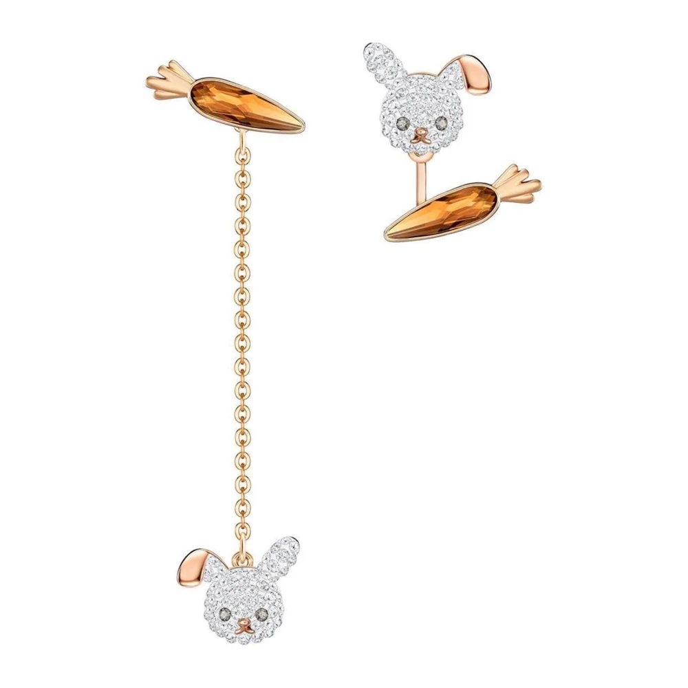 

SWA Playful Rabbit & Carrot Mismatched Earrings – Long Chain Dangle Design
