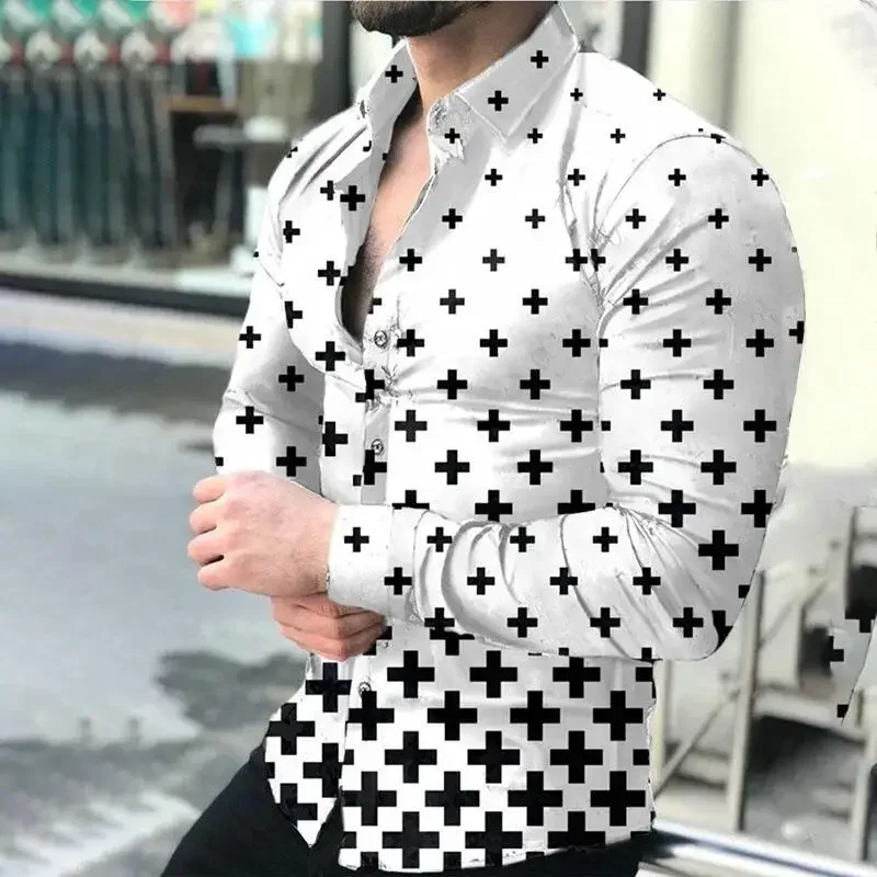 2024 nueva moda Primavera/Verano otoño 3D Digital impreso patrón de puntos camisa con botones camisa Casual de manga larga con cuello Top Stre