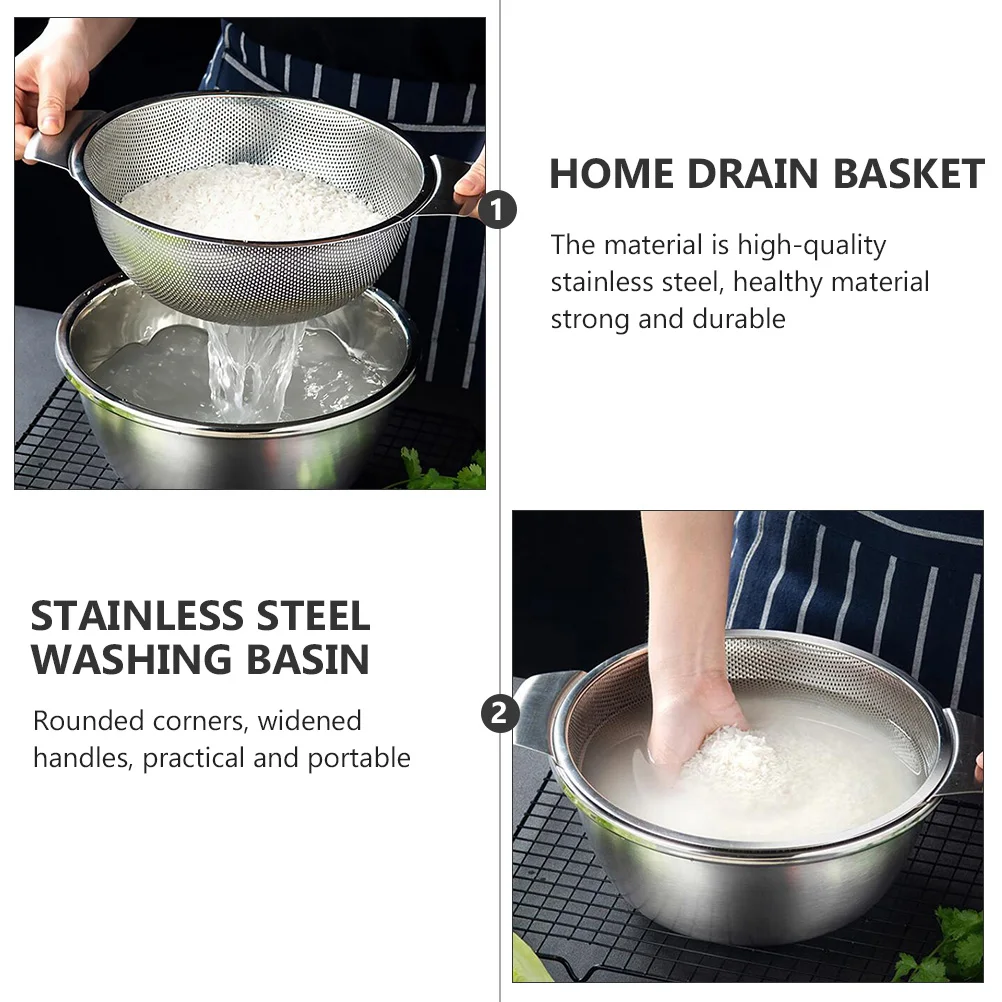 

1Pc Stainless Steel Drain Basket Strong Durable Material Large Capacity Storage Fruit Dish Drain Multipurpose Use Silver