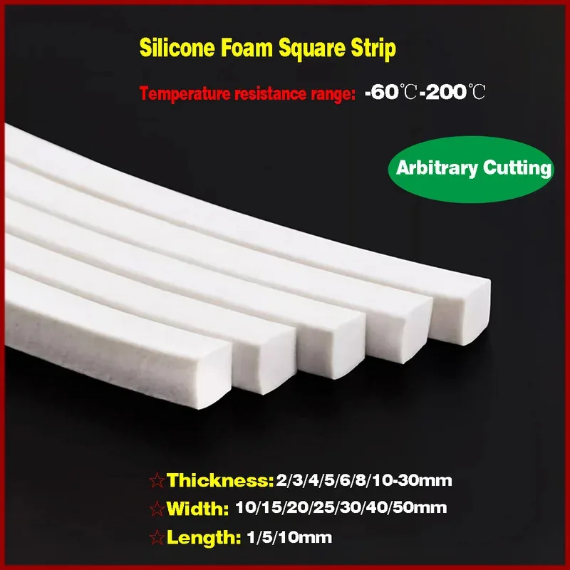 Square White Silicone Sponge Strip 1-10mm Long For Windows Doors Gasket Trim