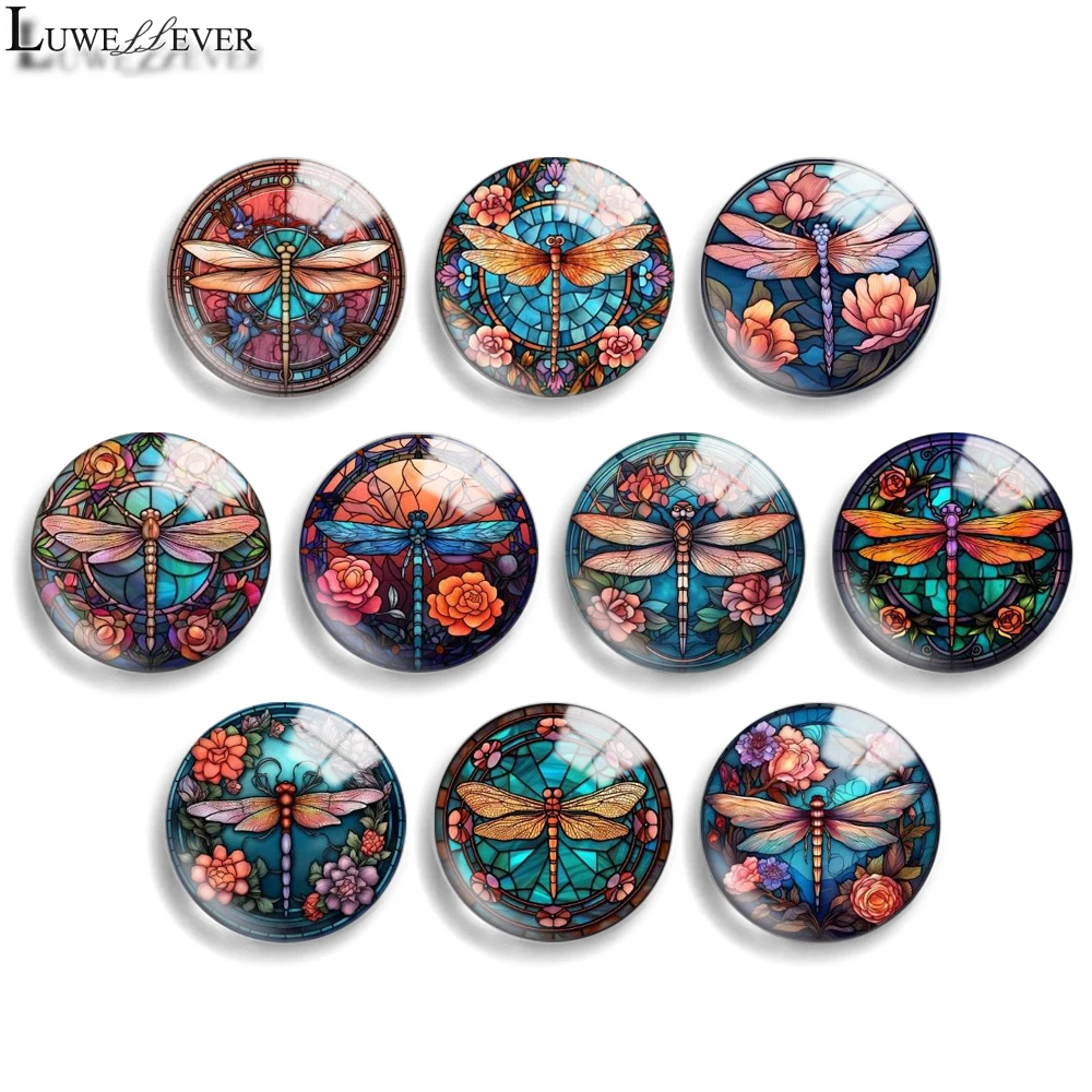 10mm 12mm 20mm 25mm 30mm 40mm 927 Dragonfly Mix Round Glass Cabochon Flat Jewelry Finding 18mm Snap Button Charm Bracelet