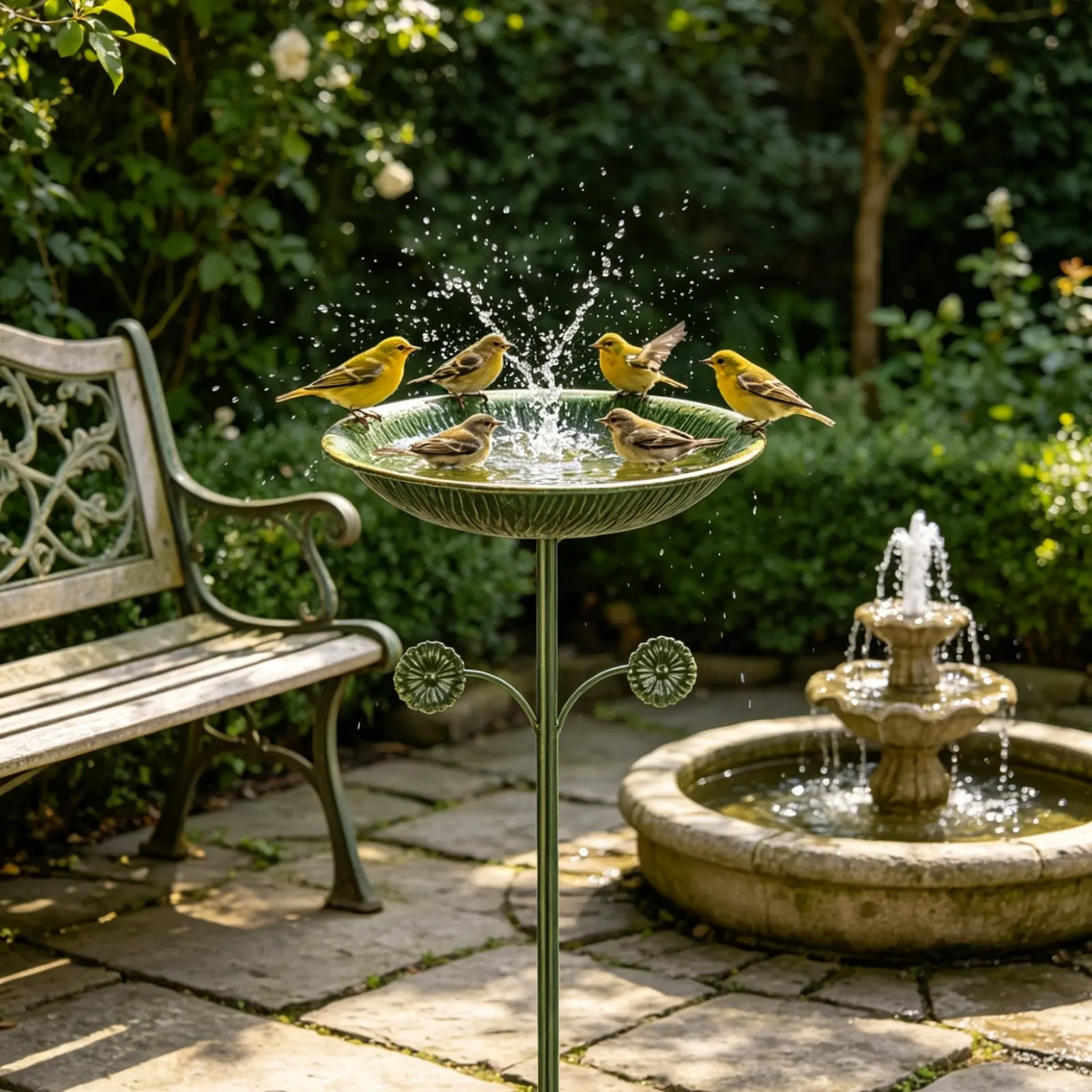Bird Bath Feeder Bowl Twofold Use Vintage Bird Bath Stand Rustic Design Outdoor Decorative for Backyard - view 4
