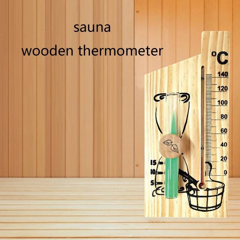 2 in 1 Sauna Thermometer Sand Timer Hourglass Wooden Thermometer Temperature Gauge Water-proof Anti-corrosion 0-140 ℃