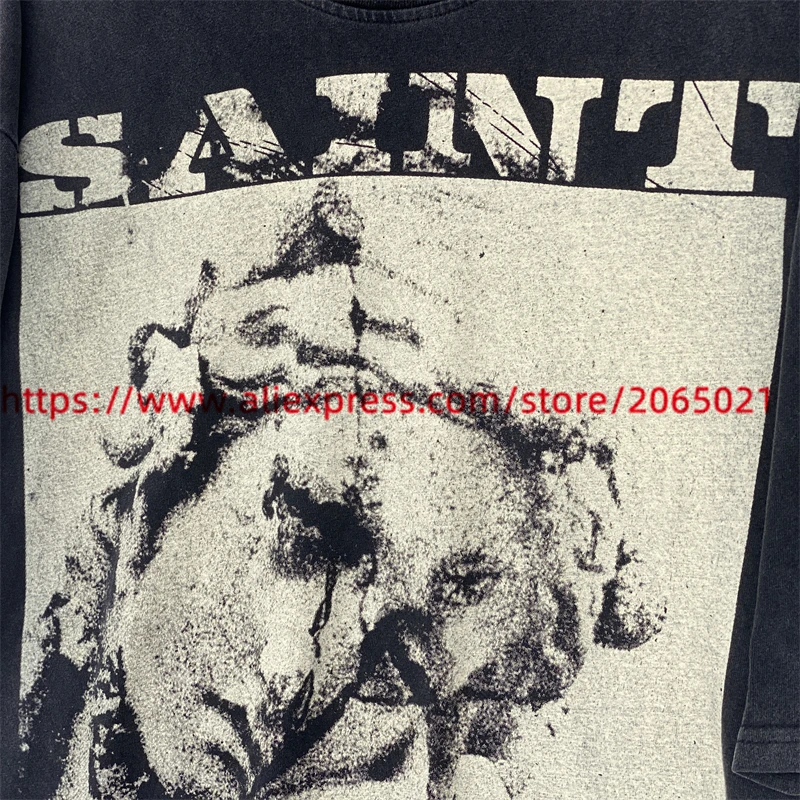 Camiseta de SAINT para hombre y mujer, camisa de tejido pesado, Unisex, 2024ss