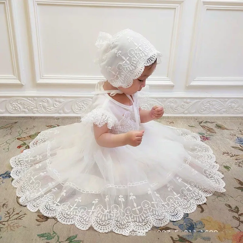 

0-24M Baby Clothing Infant Newborn Baby Girls Solid Dress Formal Solid Dresses Flower Princess Party Christening White Gown