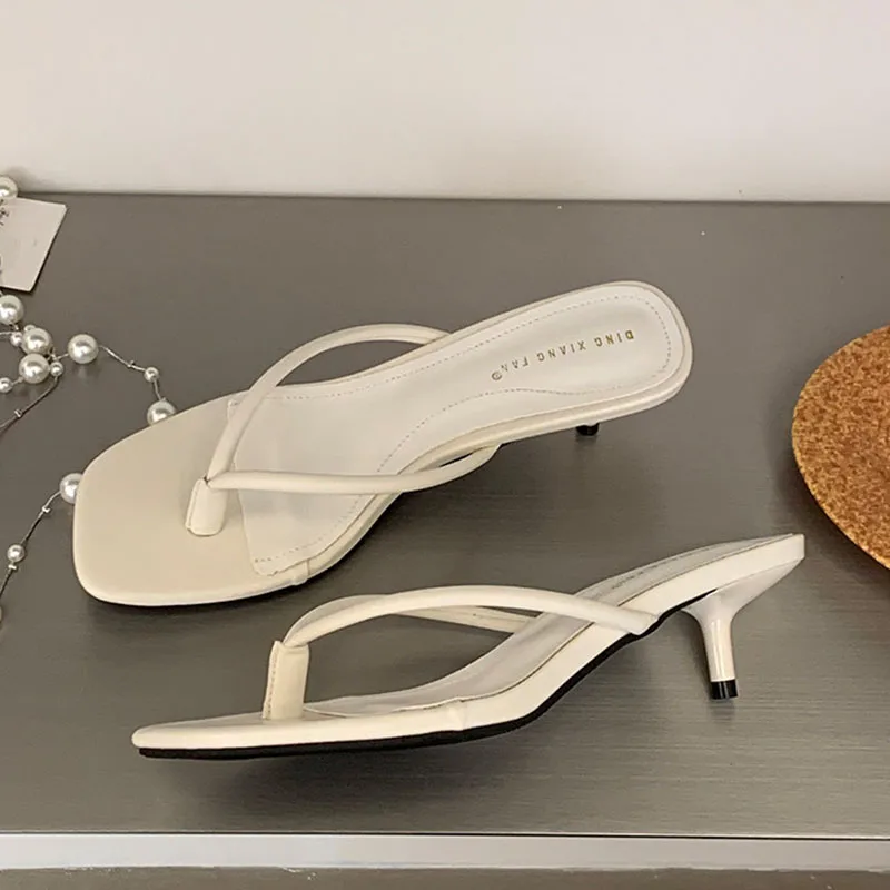 

BOMENDUI Summer New Brand Women Slipper Fashion Narrow Band Slip On Flip Flop Thin Low Heel Ladies Elegant Beach Dress Slides