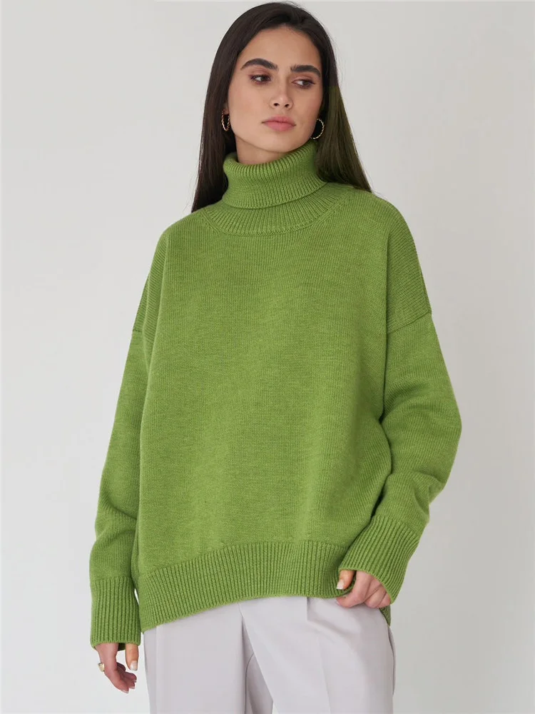 Liooil Knit Turtleneck Sweater Women Pullovers Long Sleeve Knitting Tops Female Jumper Autumn Winter Streetwear Baggy Sweaters