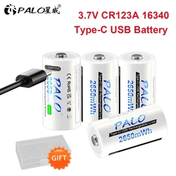 PALO 3.7V CR123A CR123 USB Rechargeable Battery 2650mWh 16340 16350 RCR123 Batteries For flashlight