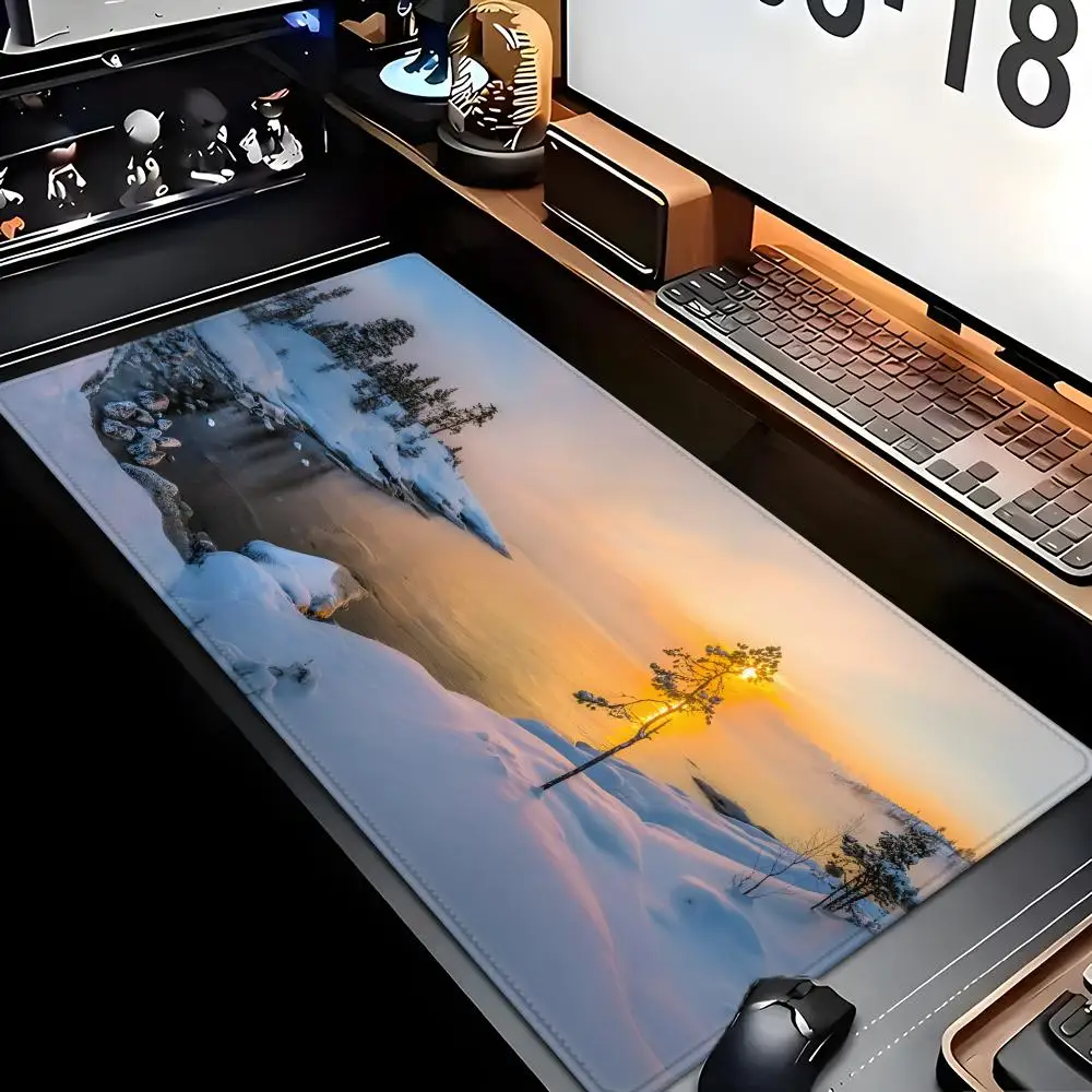 

Karelia in Winter landscape photo style patternsOffice Computer Desk Mat Table Keyboard Big Mouse Pad Laptop CushionNonslipDecor