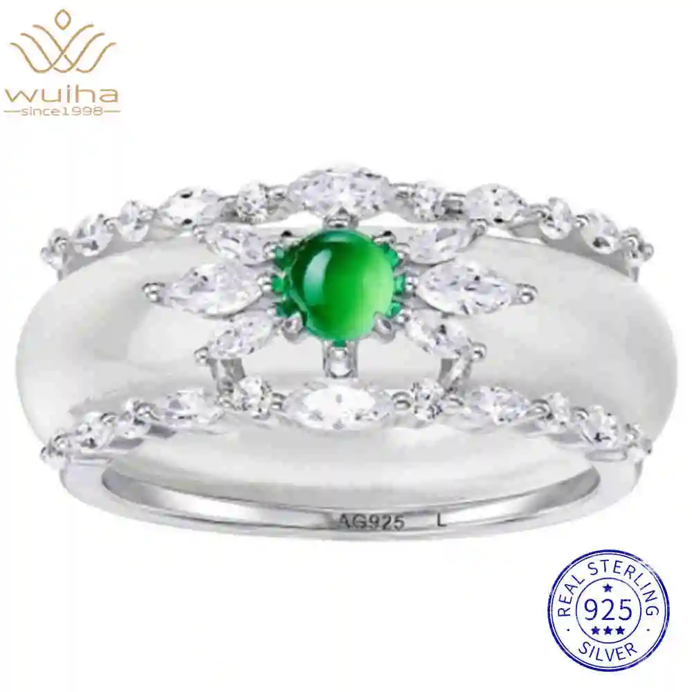 

WUIHA Vintage 100% 925 Sterling Silver Lab Sapphire Jade High Carbon Diamonds Gemstone Wedding Band Engagement Ring Fine Jewelry