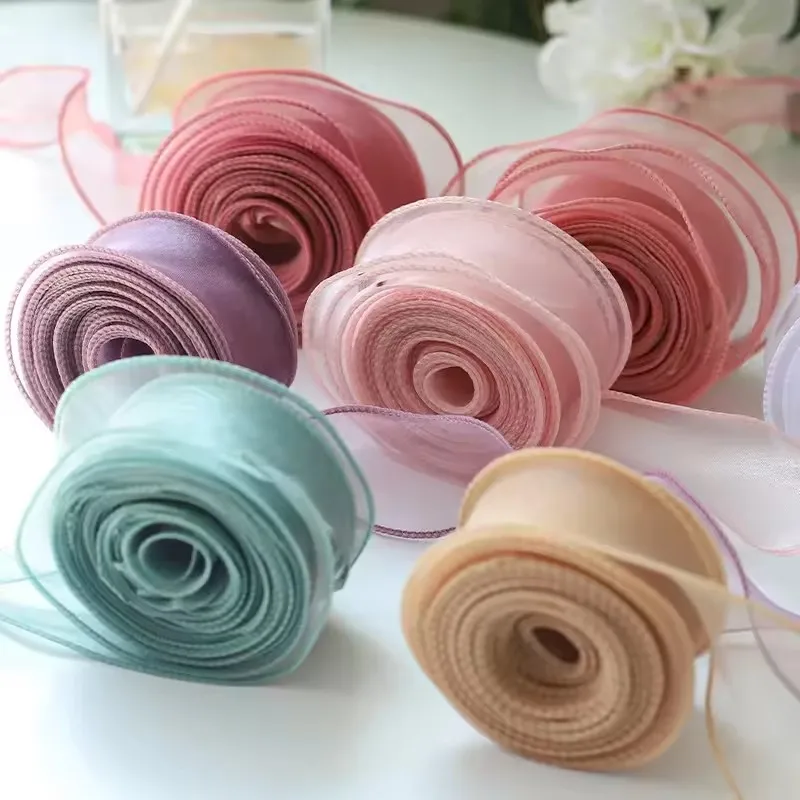 Chiffon-Seidenband aus Organza-Satin für DIY-Handwerk, Geschenkverpackung, Dekoration, Hochzeitssträuße, Kranz, Nähzubehör, 10 Yards/Rolle