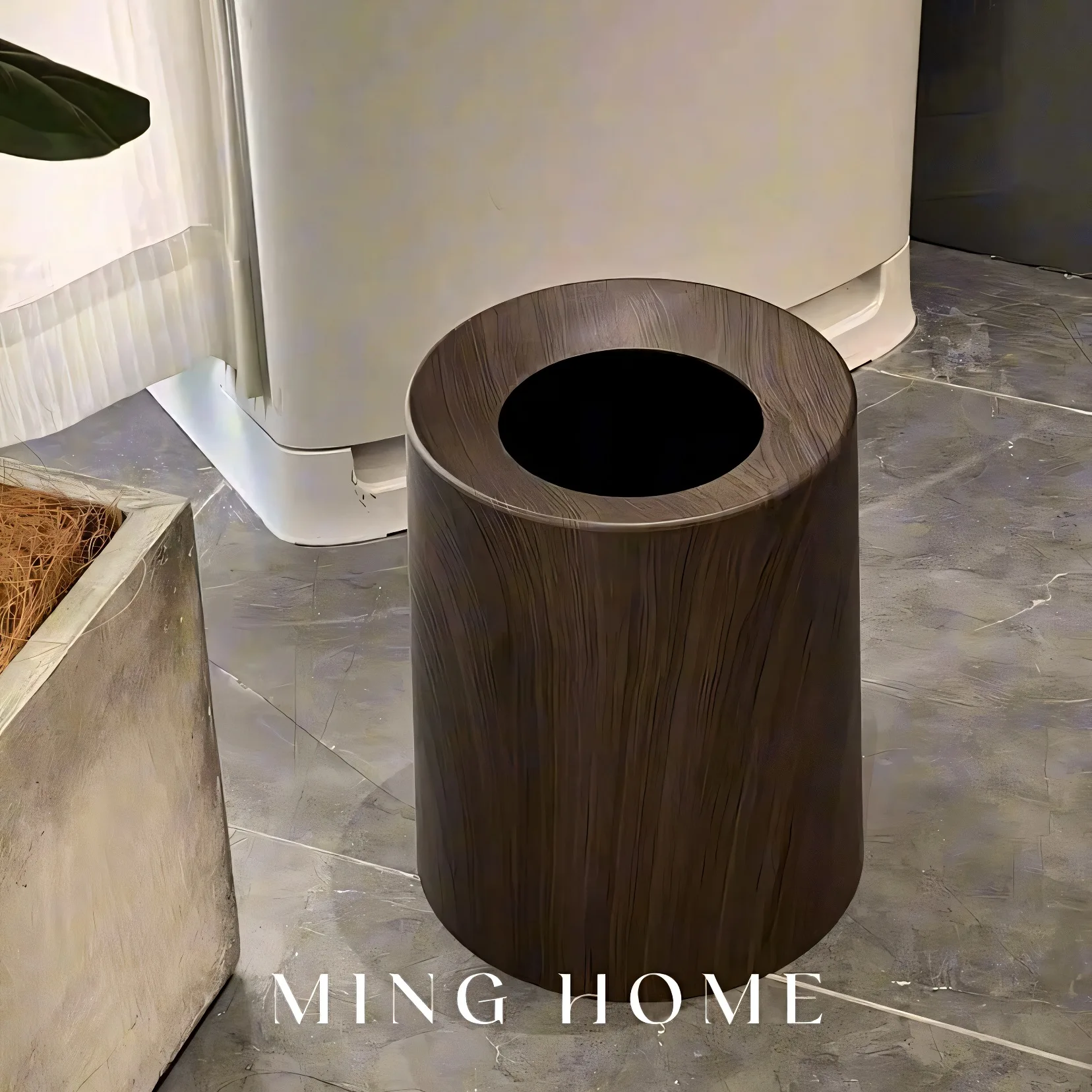 Wood Grain Trash Can High Value Medieval Style Living Room Household Kitchen Bathroom Toilet Light Luxury Large Paper Basket