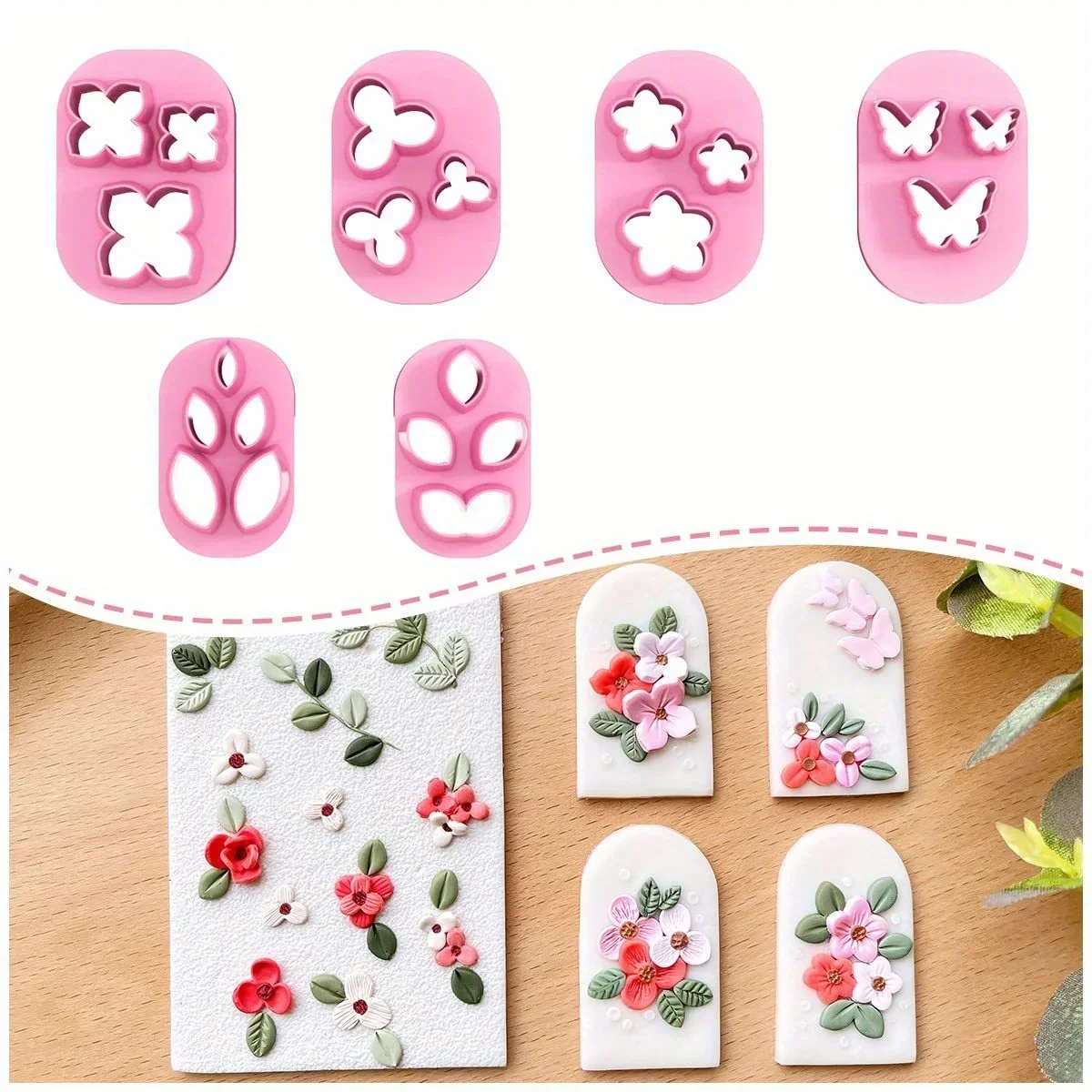 Polymer Clay Cutters Mini Clay Cutters for Polymer Clay Earrings Making 10 Shapes Floral & Leaf & Butterfly Micro Clay Cutters - view 3