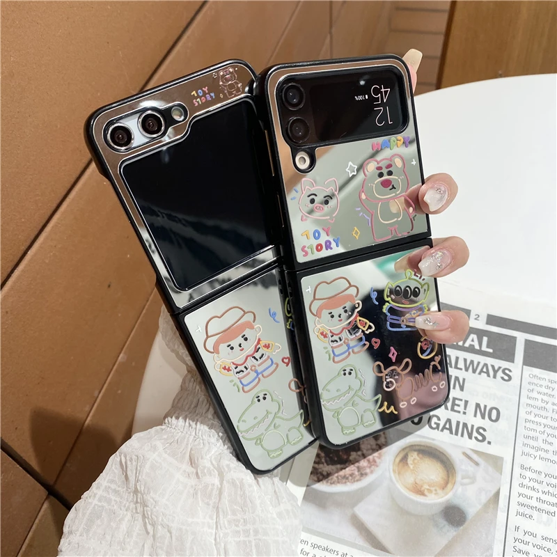 Toy Samsung Galaxy Z Flip 3 4 5 Mirror Anime Snow White Seven Dwarfs Disney Minnie Mickey Korean Style For Phone Cover Case Gift