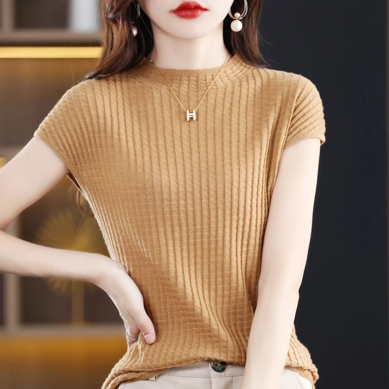 2023 Summer Short Sleeve Top New Women\'s Cashmere Sweater Short Sleeve Sweater Short Sleeve Sweater T-shirt Women\'s T-shirt