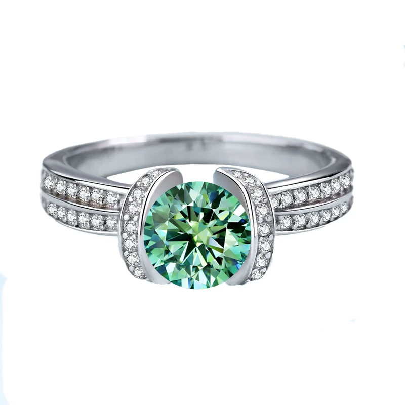 

Luomansi 1 Carat Green Moissanite Ring Women VVS 6.5MM Pass Diamond Test 100% - S925 Silver Jewelry Party Gift