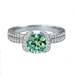 Luomansi 1 Carat Green Moissanite Ring Women VVS 6.5MM Pass Diamond Test 100% - S925 Silver Jewelry Party Gift