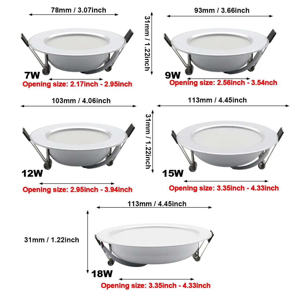 4Pack Spot LED Downlight Ceiling AC 220V 7W 9W 12W 15W 18W Spotlight Cold Warm White Round Recessed Lamp LED Dowm Light Lighting