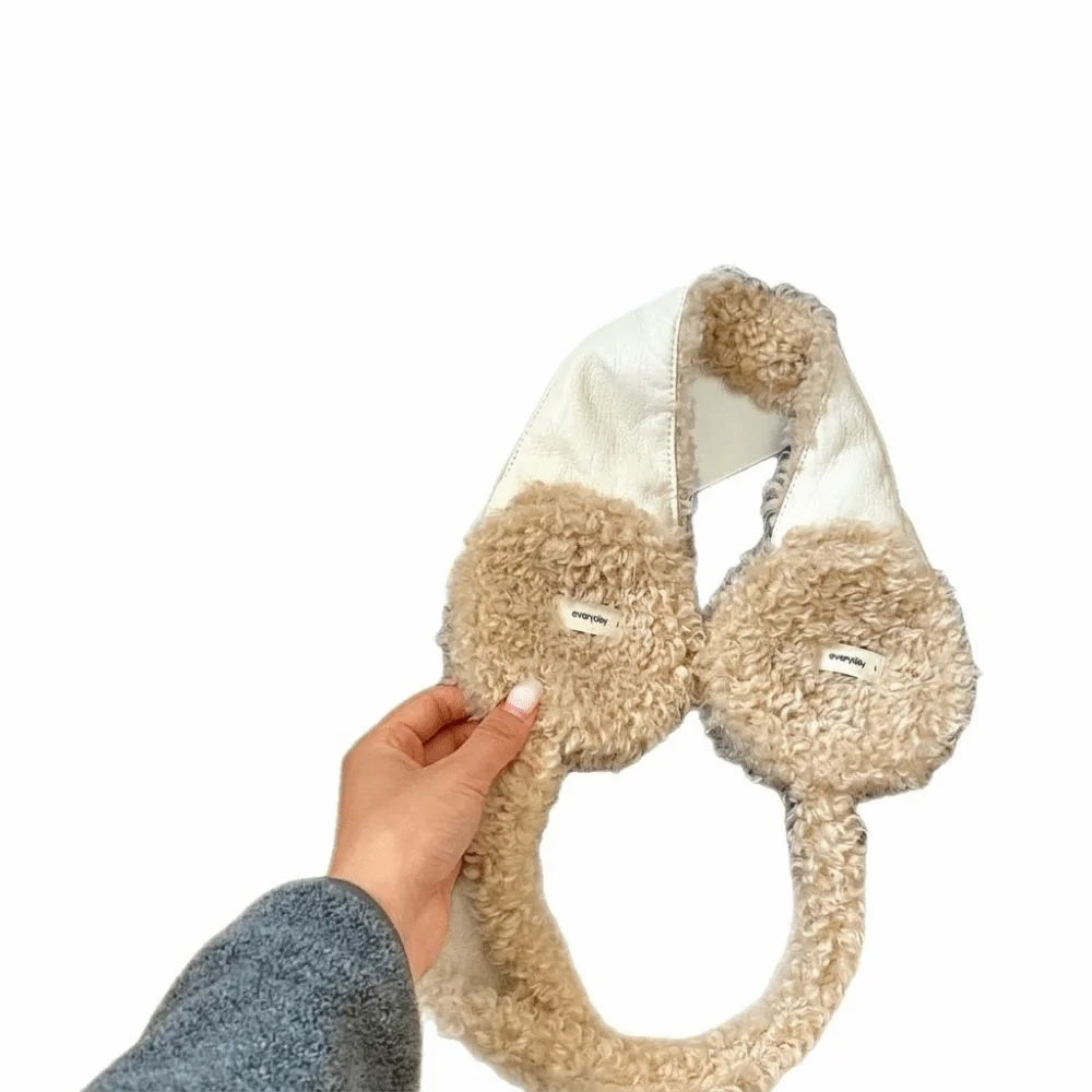 Vintage Faux Lamb Fur Earmuffs Ear Protection Soft Tie Strap Earflap Ear Covers Warm Foldable Earmuffs Outdoor Wear