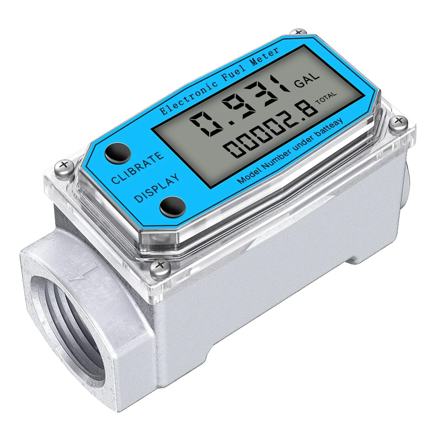 Digital Turbine Water Flow Meter Digital LCD Display with NPT Counter and FNPT Thread Gas Oil Fuel Flowmeter (1 Inch)