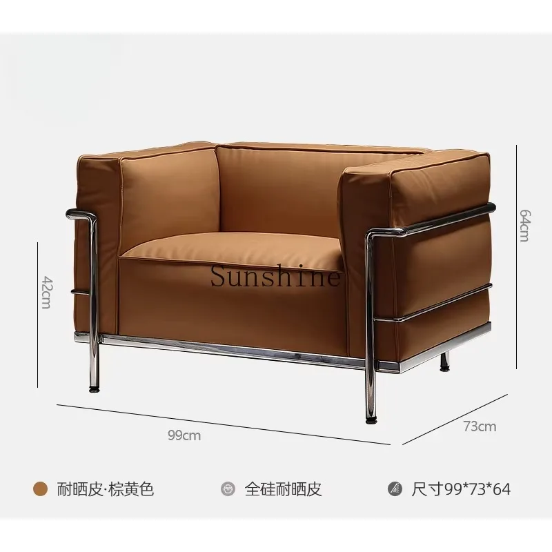 Large and small apartment classic single leisure chair stainless steel leather down single sofa  FT