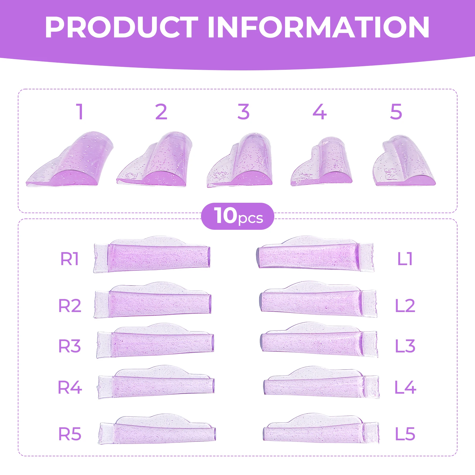 PERMANIA 5 Pairs Glue Free Silicone Eyelash Perm Rod Sticky Lash Lift Shield Eyelashe Curler Accessories Applicator Makeup Tool