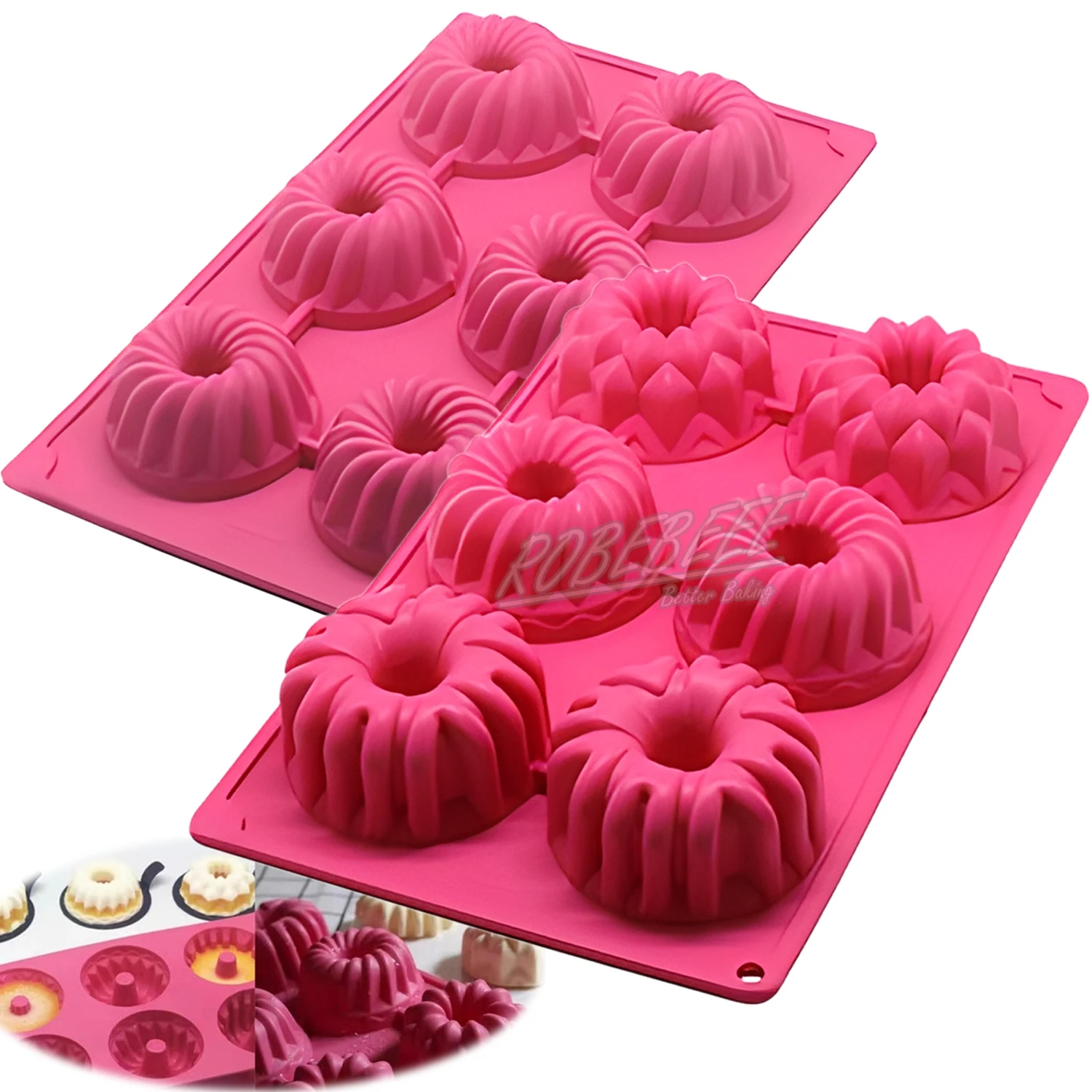 2 Styles 6 Cavities Round Shape Premium Silicone Savarin Guguhoff Cake Mold Hollow Cheese Bread Molding DIY Home Bakery Supplies