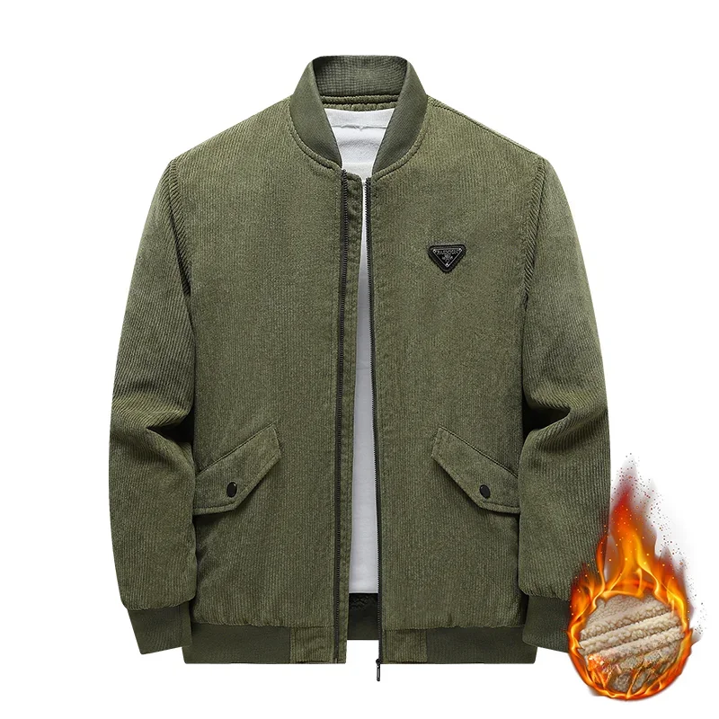 Chaqueta de pana para hombre, abrigo de lana de cordero, Color sólido, informal, suelto, cálido, grueso, viaje al aire libre, cuello alto, nuevo, Invierno