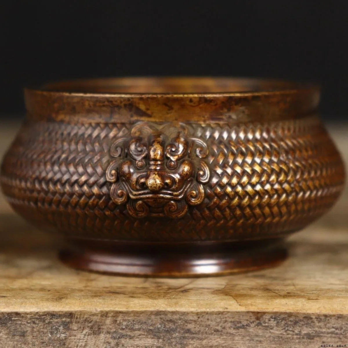 Chinese Old Collection Bronze Small Censer Lion Head Incense Burner Home Decor
